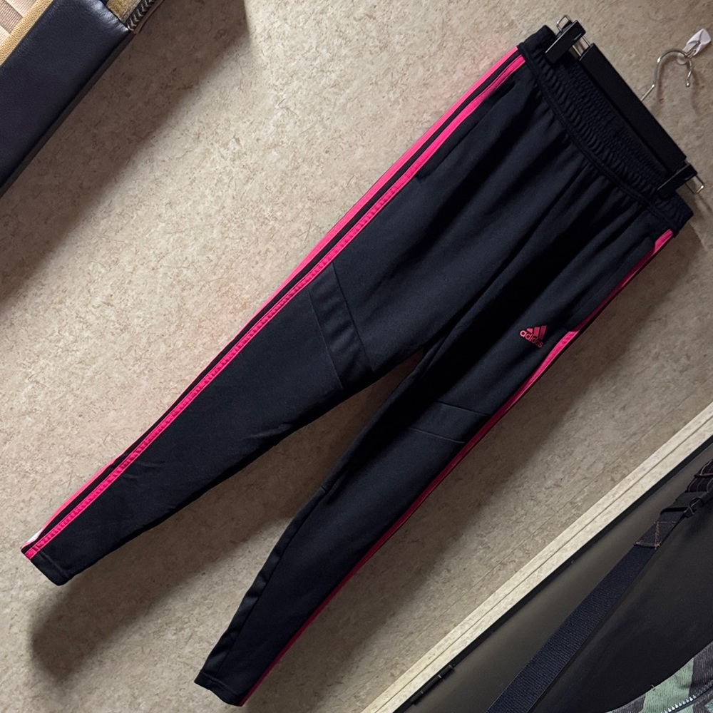 Adidas Black Joggers with Pink and white Stripes xs 4-6